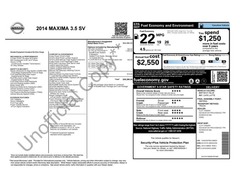 2014 Nissan Maxima 3.5 SV w/Premium Pkg - EXCELLENT SERVICE HISTORY Webster MA