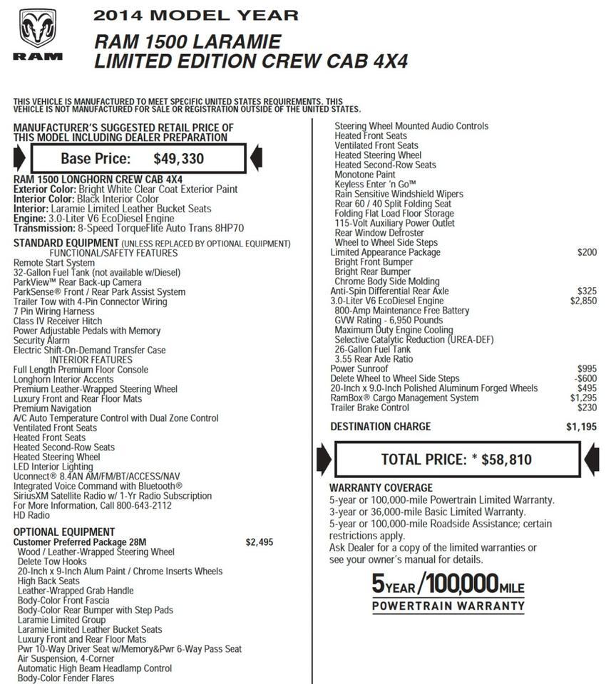 2014 Ram 1500 Laramie LIMITED 4X4 / Air Suspension / 3.0L EcoDiesel! Lincolnton NC