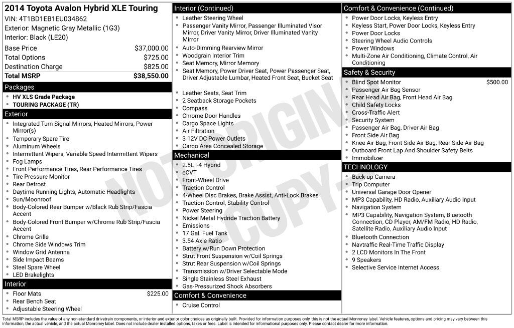 2014 Toyota Avalon Hybrid XLE Touring OR