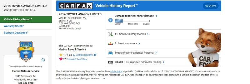 2014 Toyota Avalon Limited Whitinsville MA