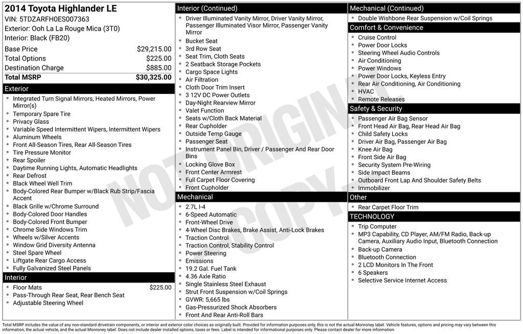 2014 Toyota Highlander LE OR
