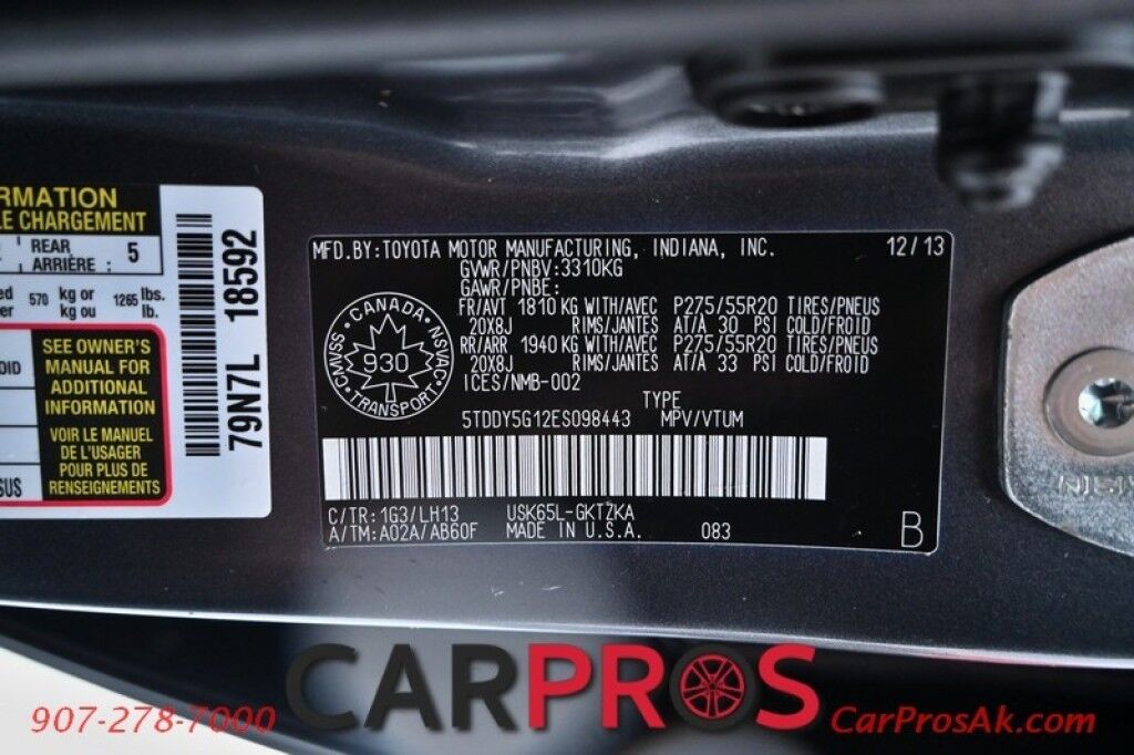 2014 Toyota Sequoia Platinum - 4x4 - 5.7L V8 - Auto Start - Front Heated and Cooled Leather Seats - Rear Entertainment - Sunroof - JBL Speakers - Bluetooth - Navigation - Backup Camera - 3rd Row - Seats 7 - Blind Spot Alert - Tow Pkg Anchorage AK