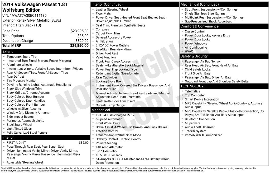 2014 Volkswagen Passat 1.8T Wolfsburg Edition OR