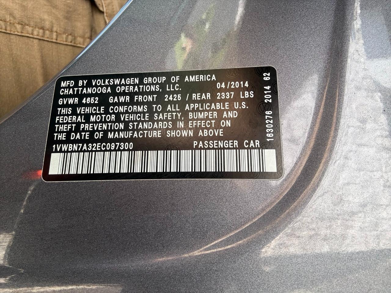 2014 Volkswagen Passat 4dr Sdn 2.0L Manual  TDI SE Jacksonville FL