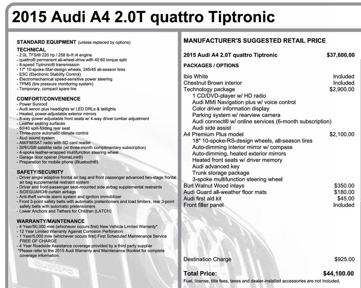 2015 Audi A4 Premium Plus Quattro / Technology Package / Heated Seats! Lincolnton NC