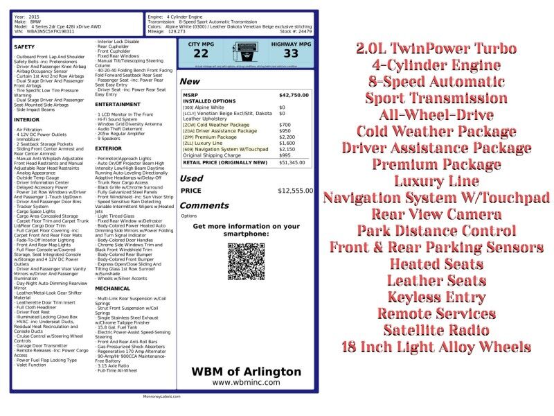 2015 BMW 4 Series 428i xDrive Coupe w/ Luxury Line