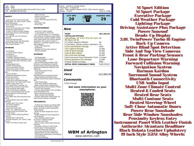 2015 BMW 6 Series 640i Gran Coupe xDrive AWD w/ M Sport Package
