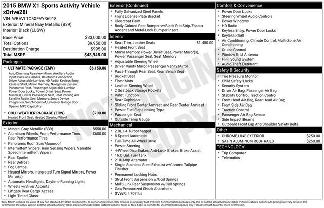 2015 BMW X1 xDrive28i Raleigh NC