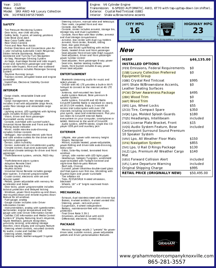 2015 Cadillac SRX Luxury Collection Knoxville TN