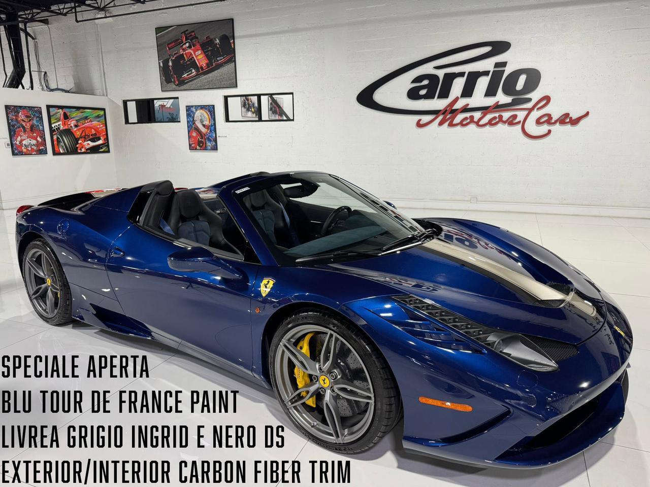 2015 Ferrari 458 Speciale Aperta Blu Tour De France paint, Livrea Grigio Ingrid E Nero DS, carbon racing seats AND MUCH MORE!!! Fort Lauderdale FL