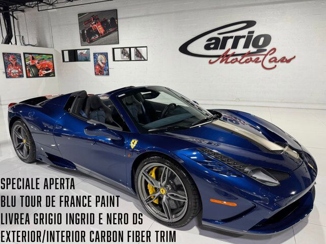2015 Ferrari 458 Speciale Aperta Blu Tour De France paint, Livrea Grigio Ingrid E Nero DS, carbon racing seats AND MUCH MORE!!! Fort Lauderdale FL