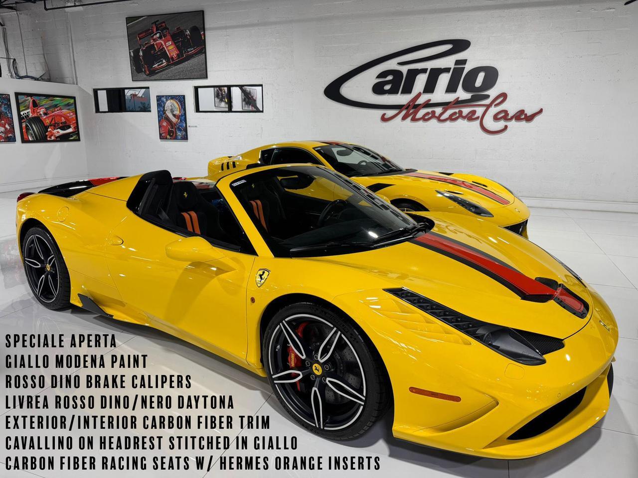 2015 Ferrari 458 Speciale Aperta Giallo Modena paint, painted stripes, Rosso Dino accents AND MUCH MORE!!!