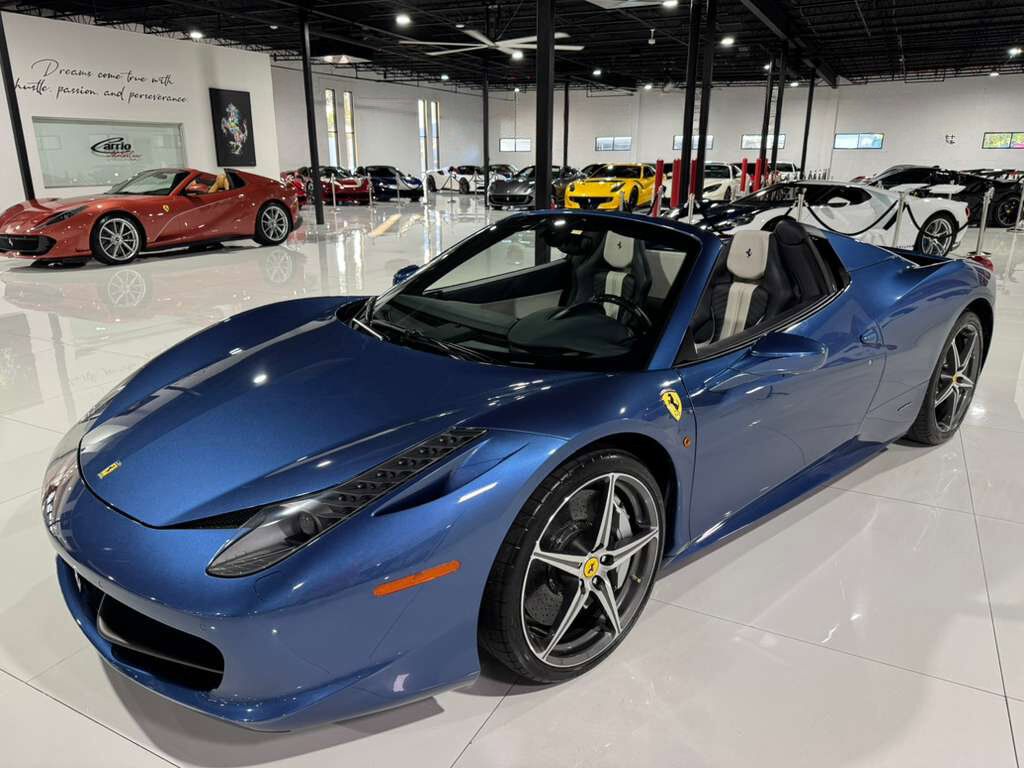 2015 Ferrari 458 Spider Blu Mirabeau paint, JBL Professional audio system, carbon fiber racing seats AND MUCH MORE!!