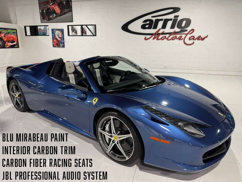 2015 Ferrari 458 Spider Blu Mirabeau paint, JBL Professional audio system, carbon fiber racing seats AND MUCH MORE!!