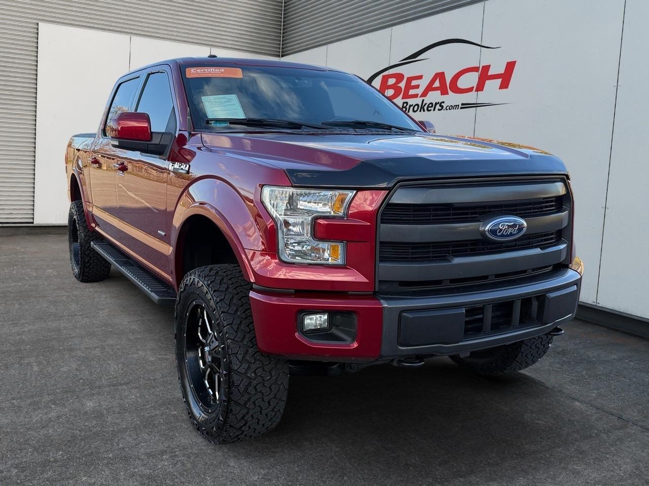 2015 Ford F-150 Lariat, HEATED AND VENTILATED SEATS, BLUETOOTH, POWER FOLDING MIRRORS, REMOTE START, BED LINER, TONNEAU COVER, 4X4, POWER SLIDING REAR WINDOW, CLEAN CARFAX, LOW MILES!