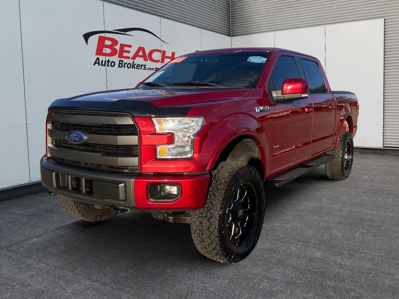 2015 Ford F-150 Lariat, HEATED AND VENTILATED SEATS, BLUETOOTH, POWER FOLDING MIRRORS, REMOTE START, BED LINER, TONNEAU COVER, 4X4, POWER SLIDING REAR WINDOW, CLEAN CARFAX, LOW MILES!