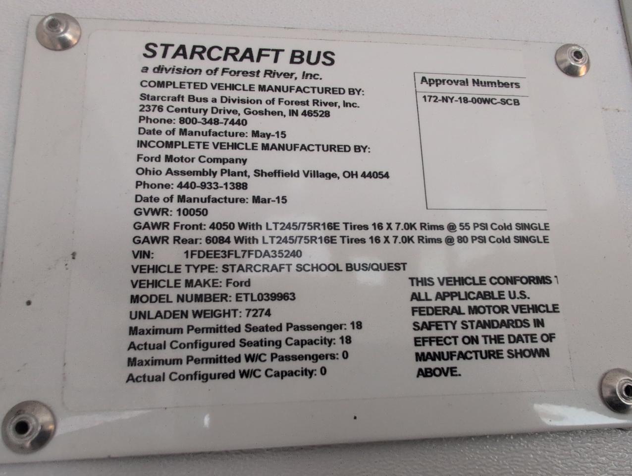 2015 Ford Starcraft QUEST SRW