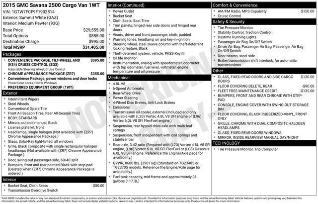 2015 GMC Savana 2500 Work Van