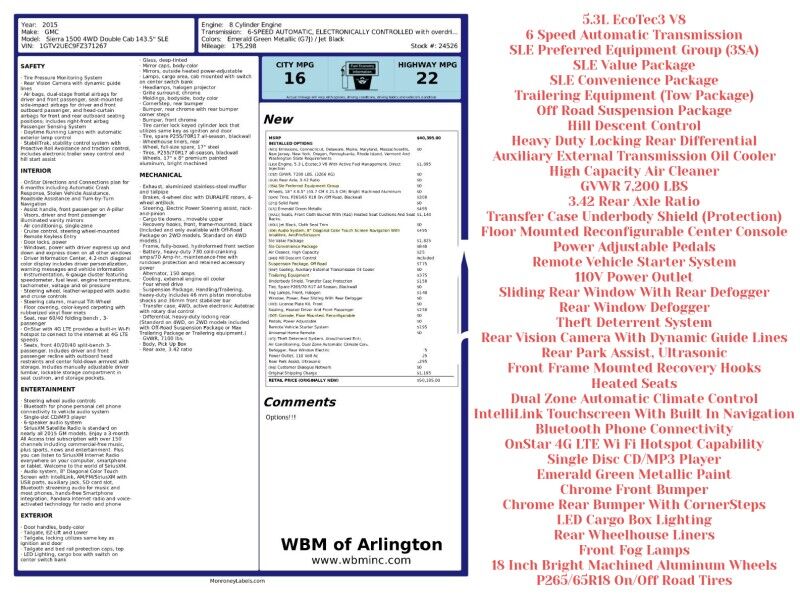 2015 GMC Sierra 1500 SLE Double Cab 4WD w/ Z71 Off Road Suspension Package