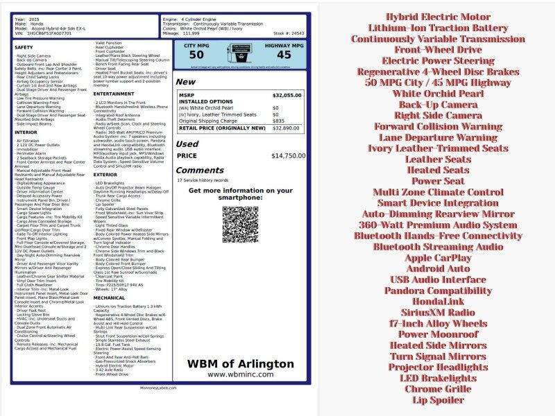 2015 Honda Accord Hybrid EX-L Arlington VA