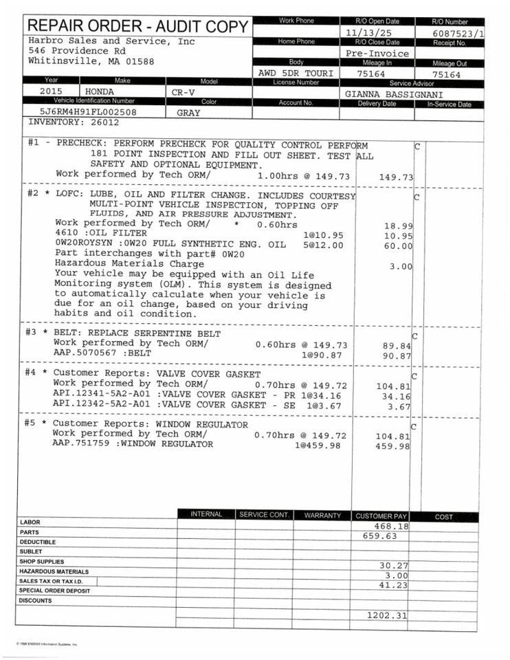 2015 Honda CR-V Touring - 1 OWNER - EXCELLENT SERVICE HISTORY Whitinsville MA