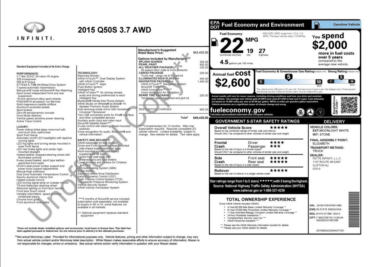 2015 INFINITI Q50 Sport 3.7 AWD