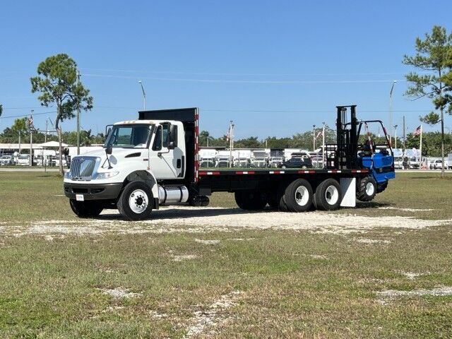 2015 International WorkStar 4700 SBA 24' Steel Flatbed Truck with 5,000 capacity Truck Mounted Forkli Homestead FL