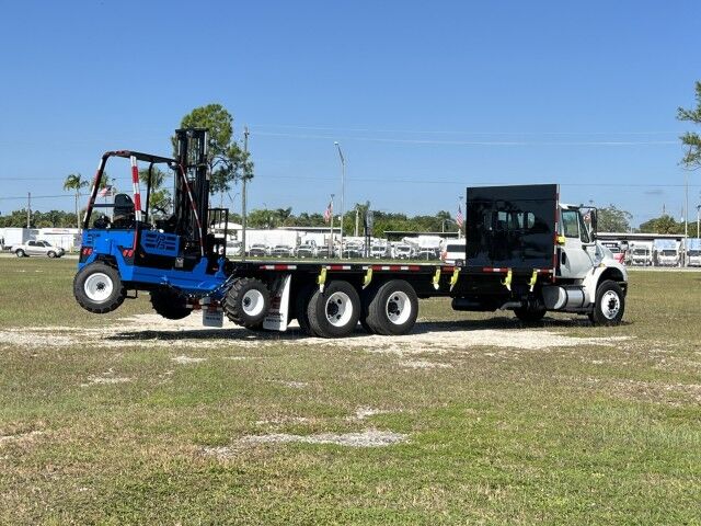 2015 International WorkStar 4700 SBA 24&apos; Steel Flatbed Truck with 5,000 capacity Truck Mounted Forkli Homestead FL