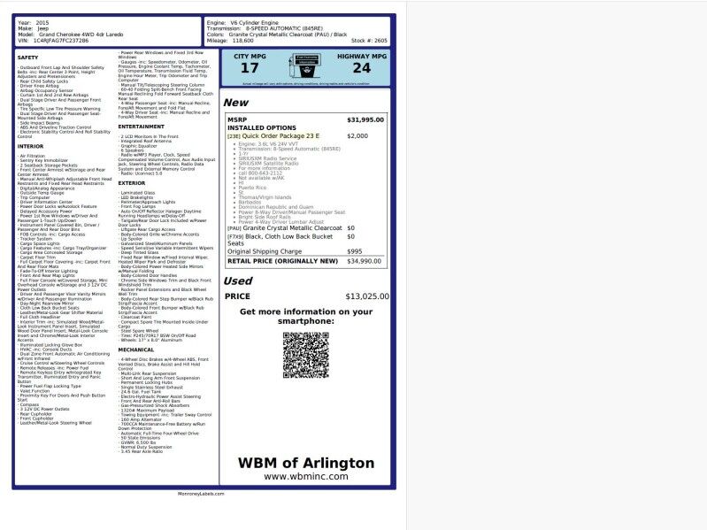 2015 Jeep Grand Cherokee Laredo 4WD