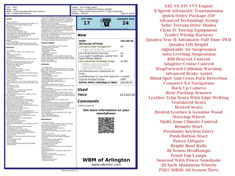 2015 Jeep Grand Cherokee Overland 4WD Arlington VA