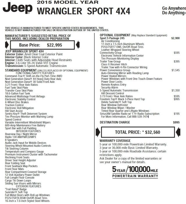 2015 Jeep Wrangler Sport S 4X4 / Power Convenience Group / Hard Top! High Point NC