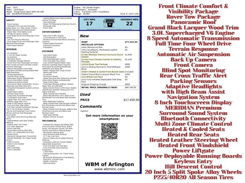 2015 Land Rover Range Rover Sport V6 HSE 4WD Arlington VA
