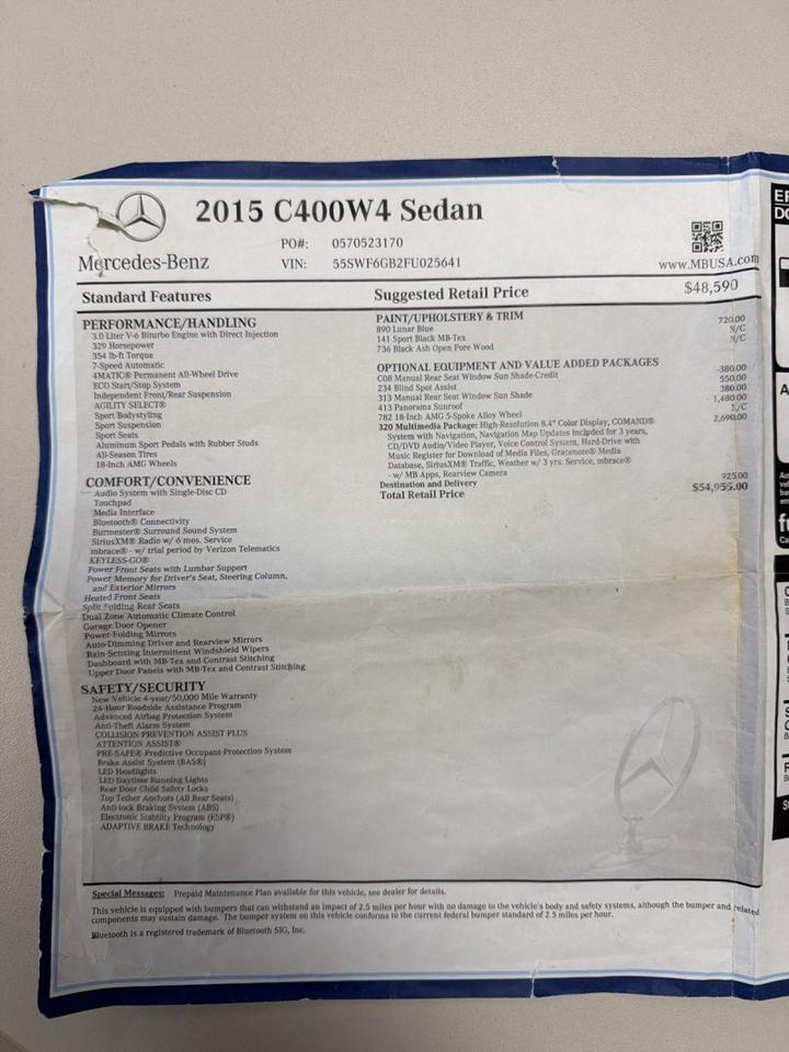 2015 Mercedes-Benz C-Class 4Matic C 400 Bi-Turbo V6