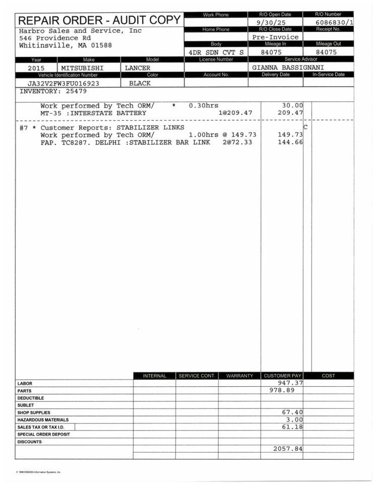 2015 Mitsubishi Lancer SE - NEW BRAKES - AWD Whitinsville MA