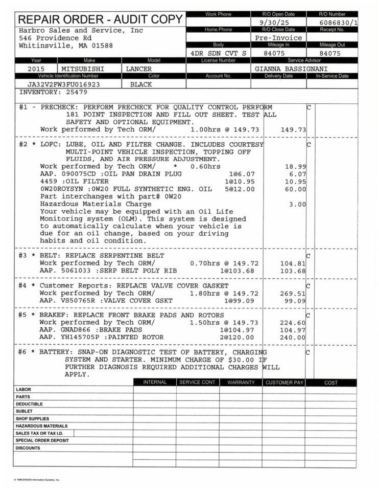 2015 Mitsubishi Lancer SE - NEW BRAKES - AWD Whitinsville MA