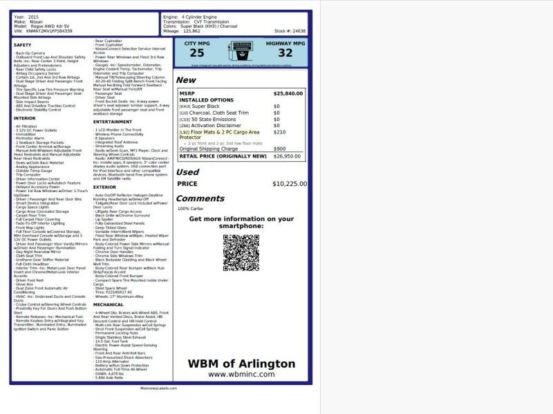 2015 Nissan Rogue SV AWD Arlington VA