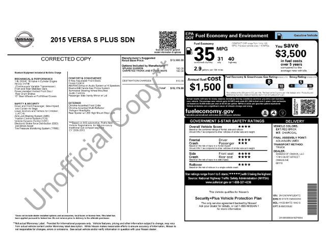 2015 Nissan Versa 1.6 S Plus Raleigh NC