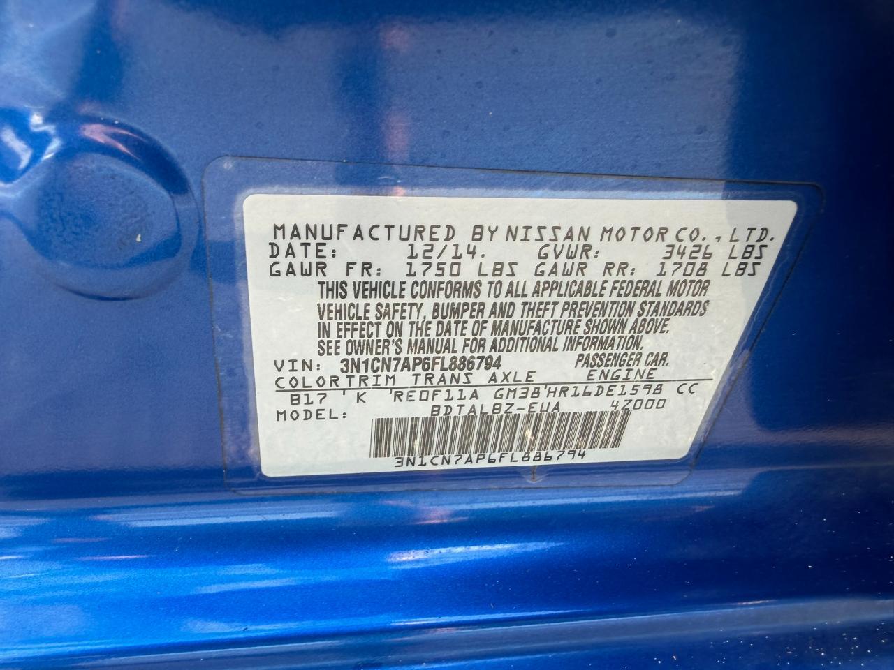 2015 Nissan Versa 4dr Sdn CVT 1.6 SV Jacksonville FL