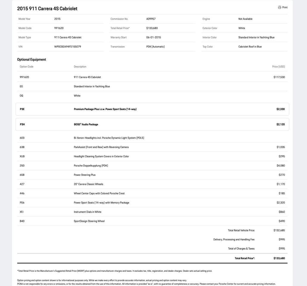 2015 Porsche 911 Carrera 4S Cabriolet Pompano Beach FL