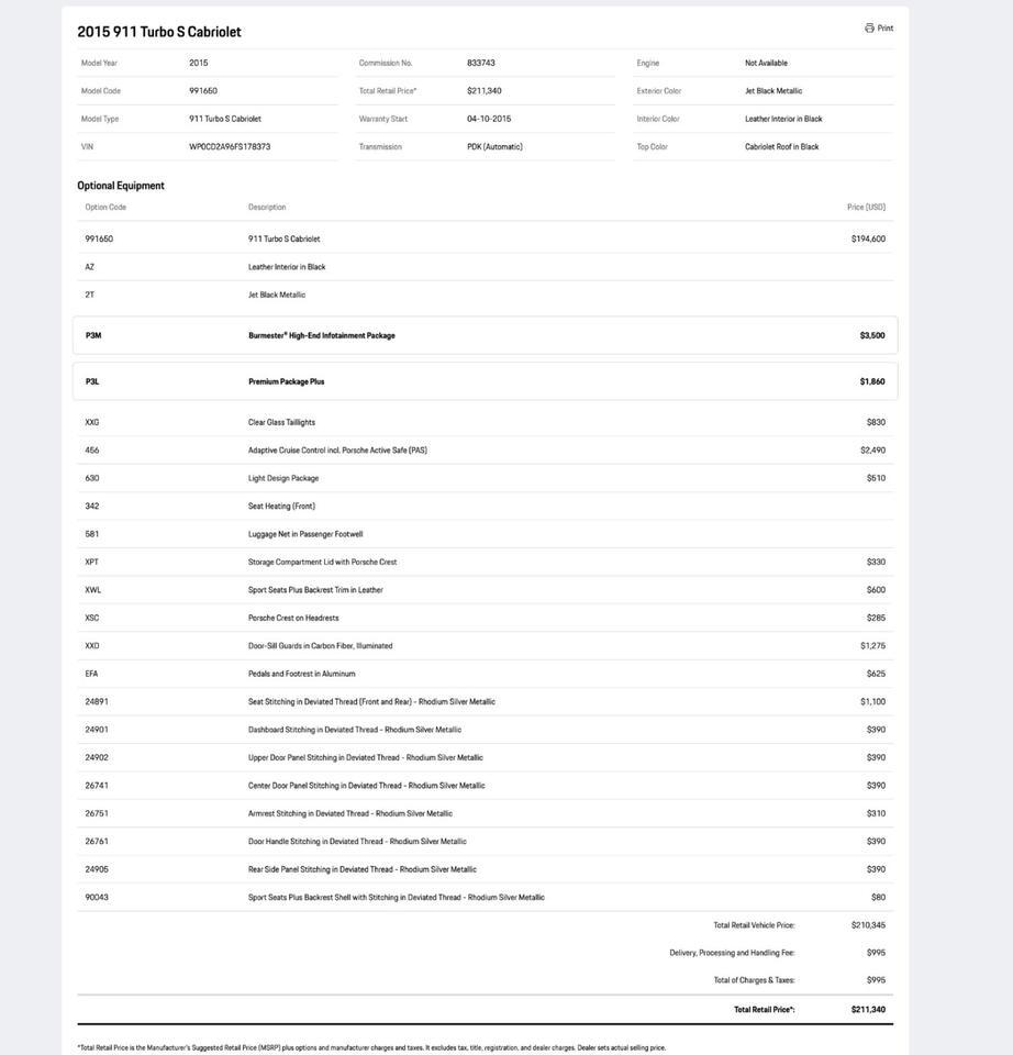 2015 Porsche 911 Turbo S Cabriolet Pompano Beach FL