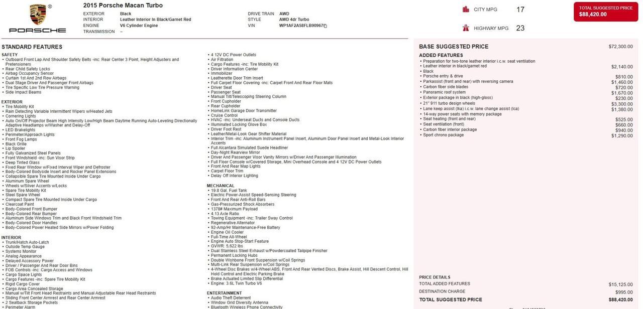 2015 Porsche Macan AWD Turbo 1-Owner