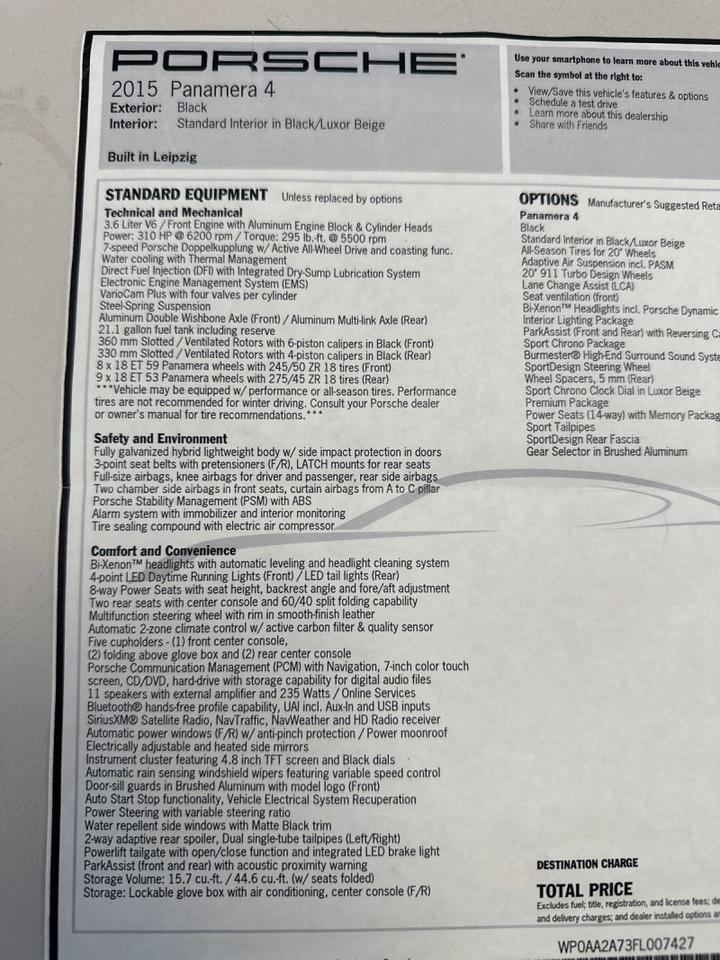 2015 Porsche Panamera 4 AWD $109,665 MSRP Burmester Audio West Chester PA