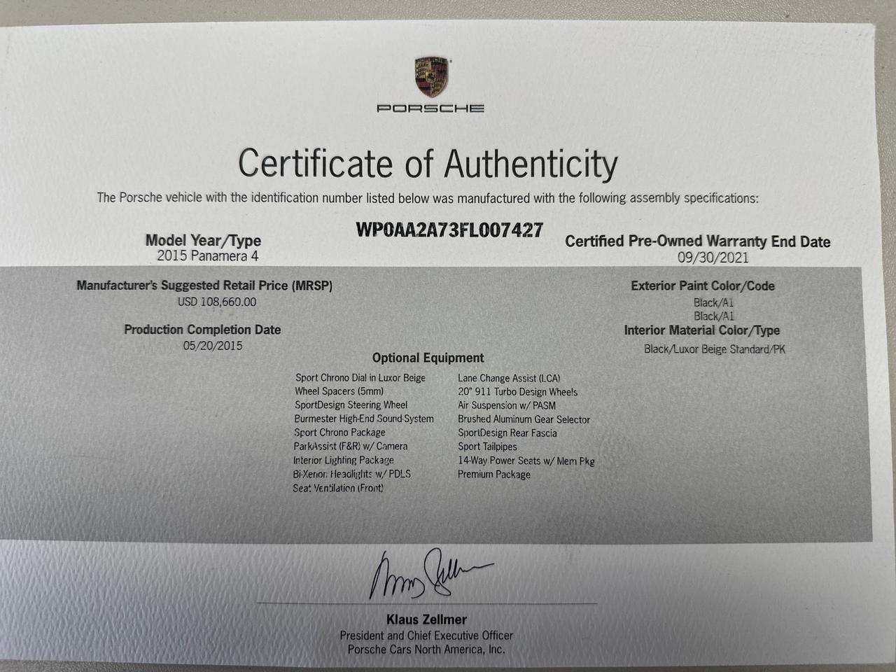 2015 Porsche Panamera 4 AWD $109,665 MSRP Burmester Audio West Chester PA