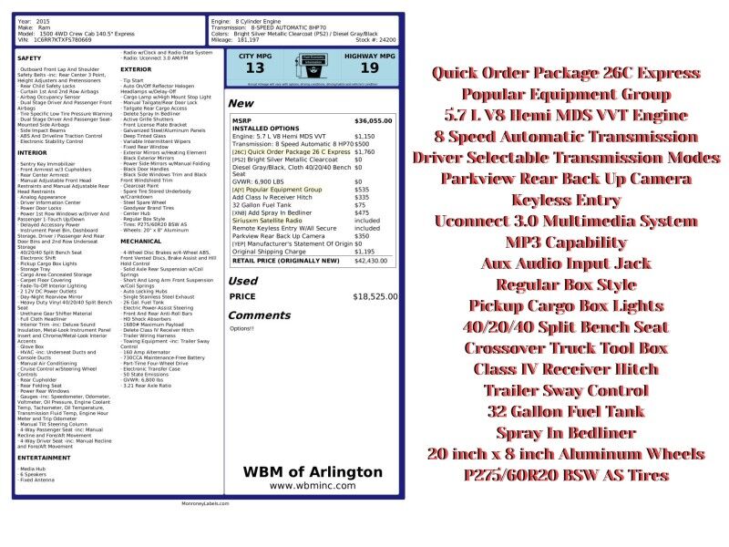 2015 Ram 1500 Express Crew Cab 4WD Arlington VA