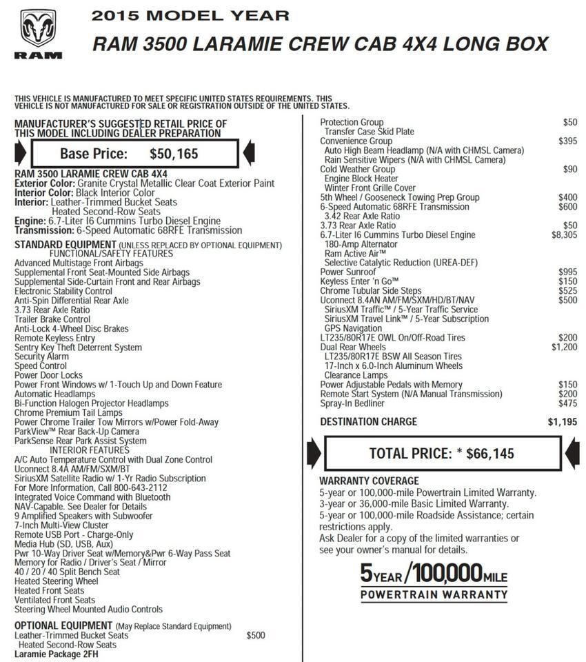 2015 Ram 3500 Laramie 4X4 / DRW / Long Box / Turbo Diesel! Lincolnton NC