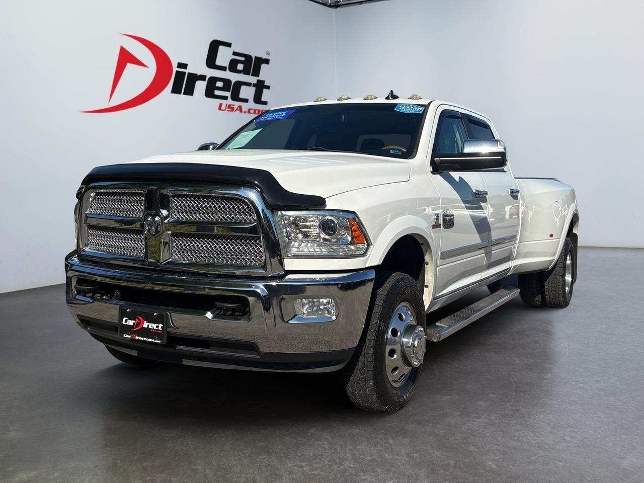 2015 Ram 3500 Longhorn, RUNNING BOARDS, FENDER FLARES, 5TH WHEEL/GOOSENECK TOW PACKAGE, BACKUP CAMERA, PARKING SENSORS, SUNROOF, HEATED & COOLING SEATS, REAR POWER SLIDING WINDOW, HEATED STEERING WHEEL, ONLY 57K MILES, GO BIG & GO HOME IN THIS RAM!