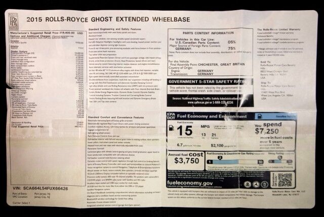 2015 Rolls-Royce Ghost EWB ($440,165 MSRP!!) *EXTENDED WHEEL BASE* *ONLY 5300 MILES* *1-OWNER* *$116,000 IN OPTIONS!* *CURTAINS* San Diego CA
