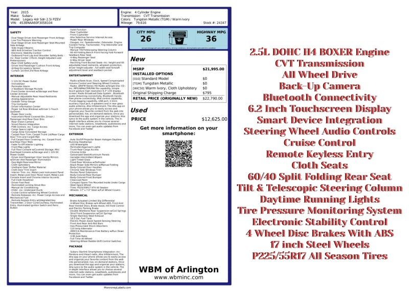 2015 Subaru Legacy 2.5i AWD
