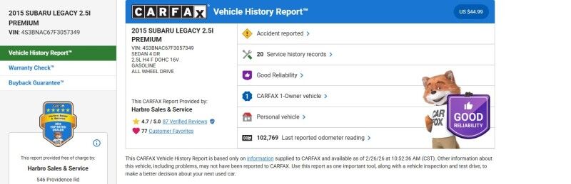 2015 Subaru Legacy 2.5i Premium Whitinsville MA