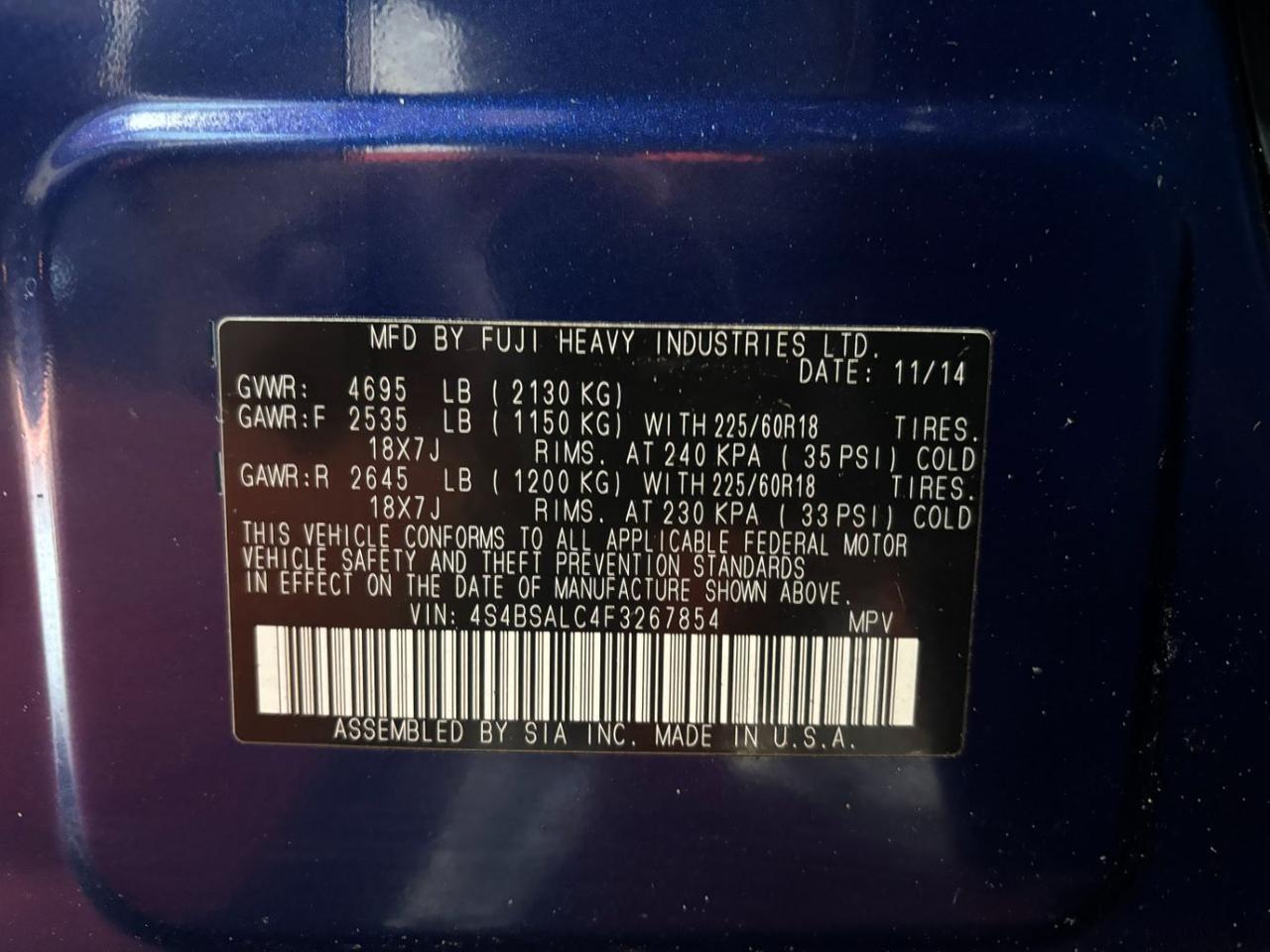 2015 Subaru Outback 2.5i Limited Franklin OH